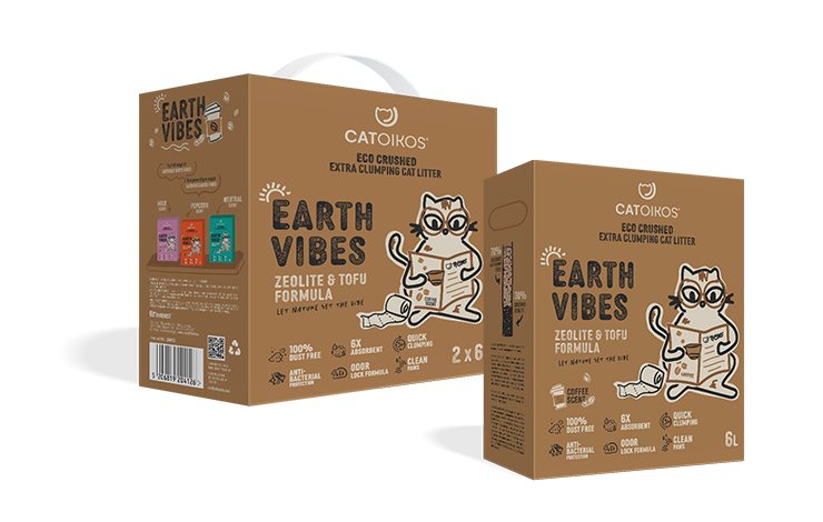 Earth Vibes — Οικολογική Άμμος Τόφου & Ζεόλιθου — Καφές — 6 L / 2 × 6 L · Catoikos Άμμος Γάτας